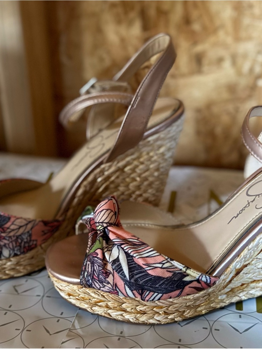 Jessica Simpson Peach Floral Knot Espadrille Wedges